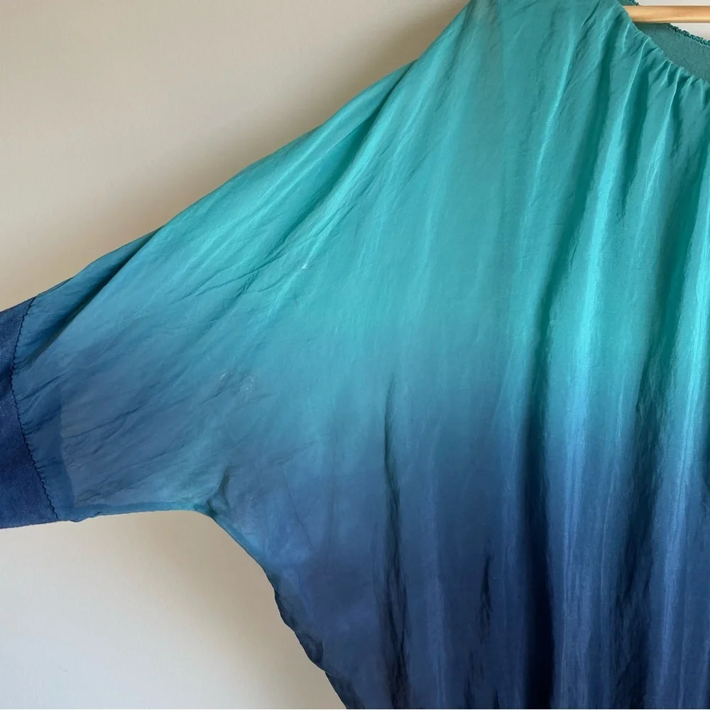 Womens Turquoise Navy Silk Blouse Top - Picture 7 of 16